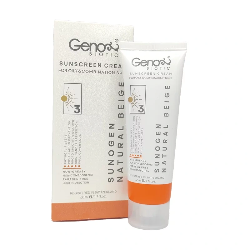 کرم ضد آفتاب پوست های چرب SPF50 ژنو بایوتیک بژ طبیعی
